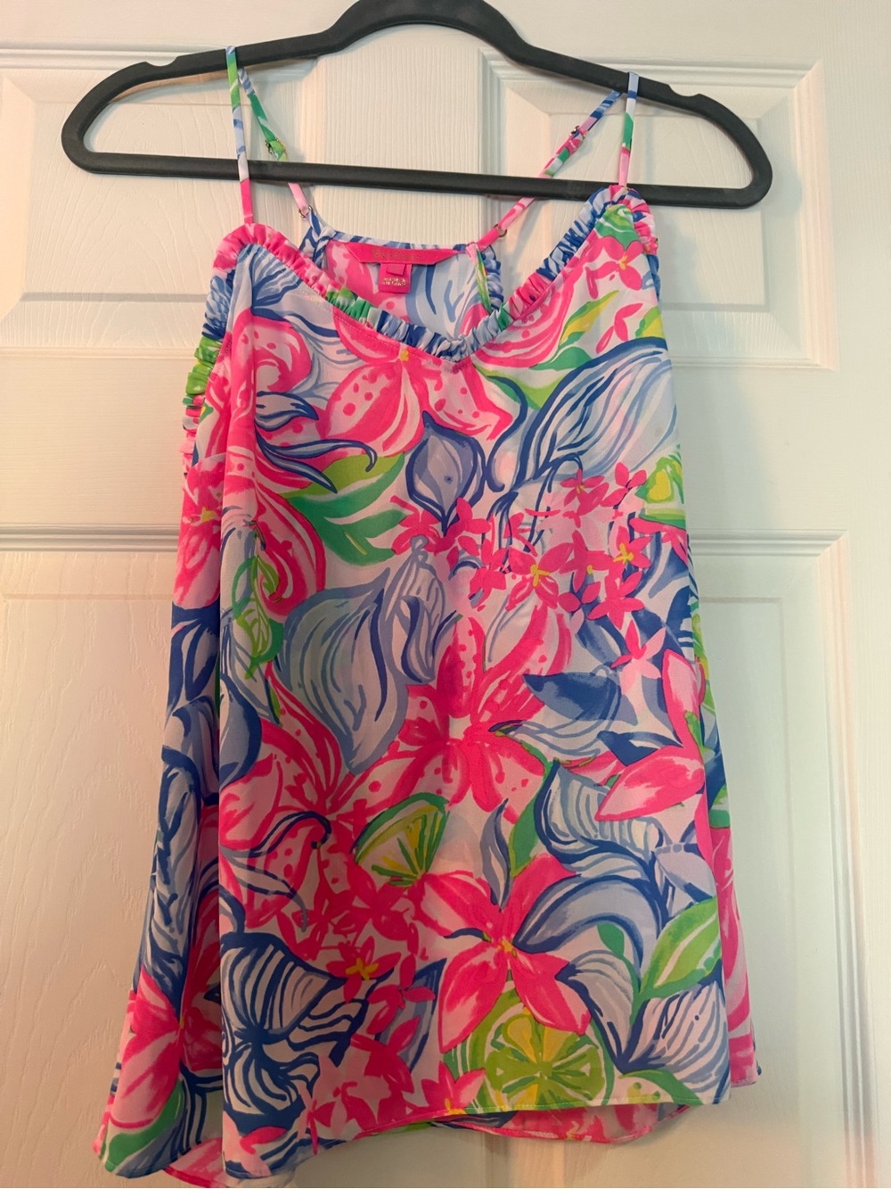 Lilly Pulitzer Pink, Blue & Green Floral Ruffle Strap Tank